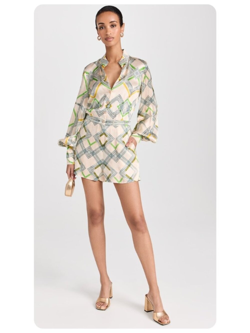 Alexis Ramsey Satin Linear Cream Long Sleeve Romper sz M